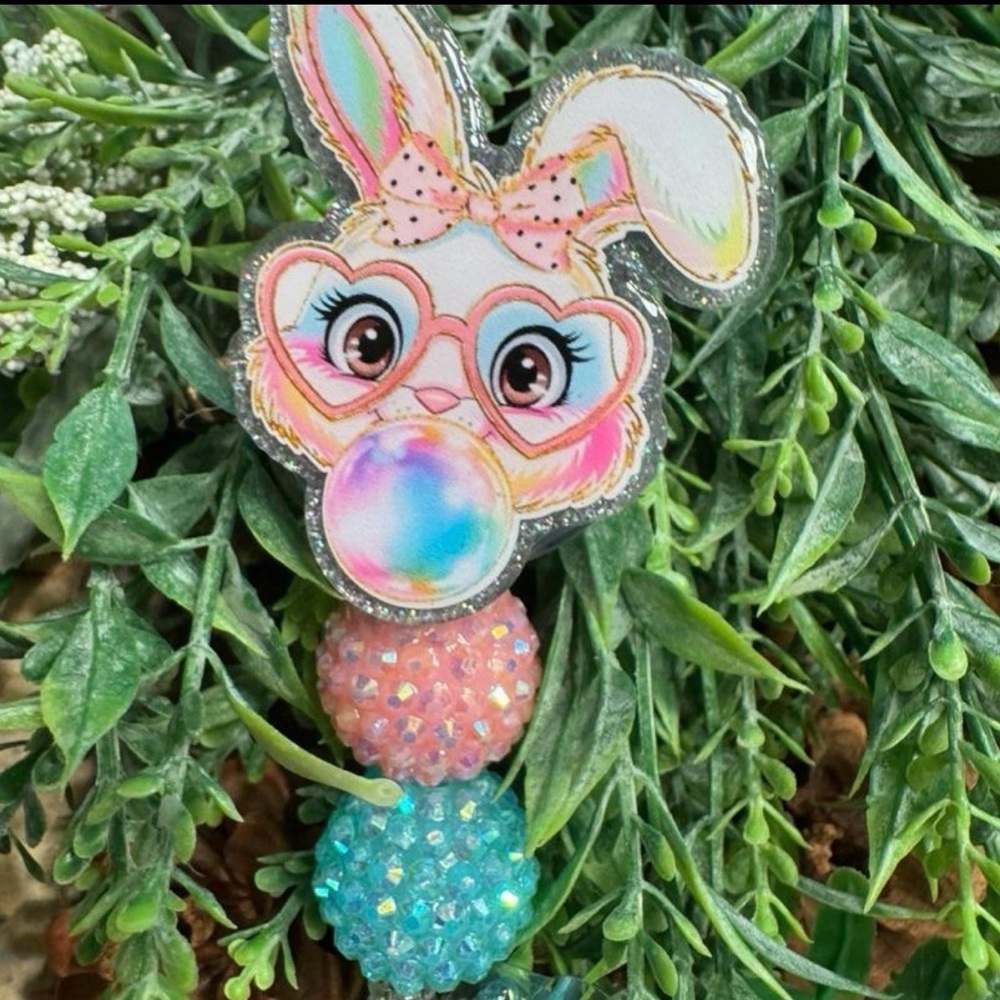 Colorful Bunny badge reel same day shipping
